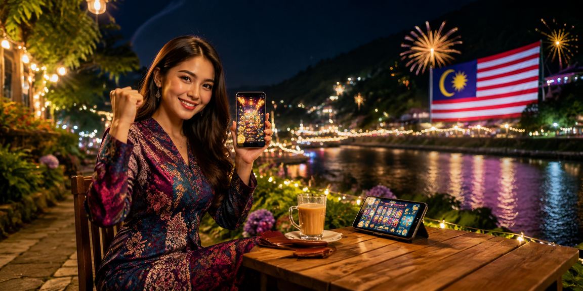 Ilustrasi deposit online bergaya batik Malaysia menggambarkan pembayaran digital tempatan yang mudah